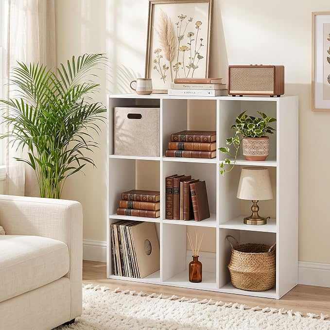 9 Cube Storage Organizer, White Cube Bookshelf, Multifunctional Bookcase | Cube Storage Organizer with Open Back and Removable Back Panels, Stackable Vertical or Horizontal Easy Assembly for Bedroom