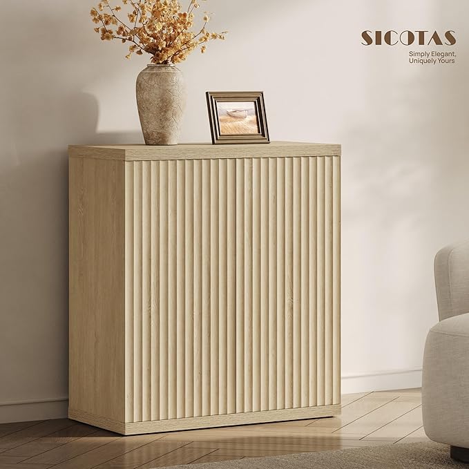 SICOTAS Buffet Cabinet with Storage Sideboard Cabinet with Doors & Shelves | Accent Sideboard Modern Credenza Fluted Storage Cabinet Mid Century Media Console for Living Room Kitchen Dining Hallway
