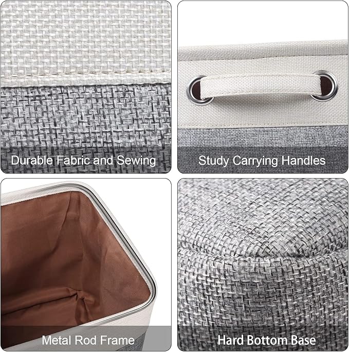 Foldable Storage Bin Collapsible Fabric Storage Basket Cube with Durable Handles Closet Organizer Bins for Organizing Shelves Drawers, Set of 3, 15" x 10" x 9.5", Grey