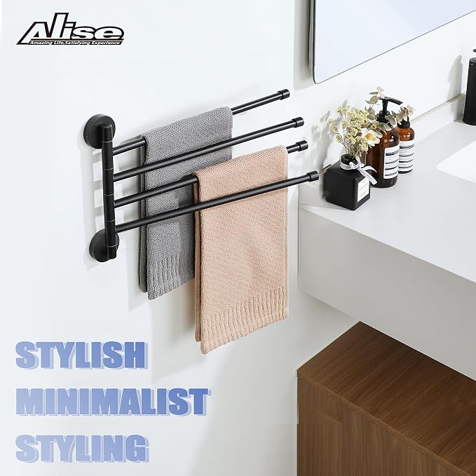 Alise Swivel Towel Rack,Folding 4 Arms Hand Towel Bars Towel Hanger for Bathroom,Wall Mount Drying Racks for Laundry,SUS304 Stainless Steel Swing Out Towel Holder Storage Space Saving,Matte Black | Space Saving Swing Arm Towel Rack for Bathroom Kitchen...