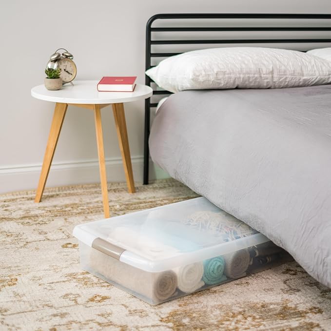 IRIS USA 40 Qt. Under Bed Storage Bin with Lids, Gray/Clear | Stores clothing, shoes, bedding, and seasonal items with secure protection under beds