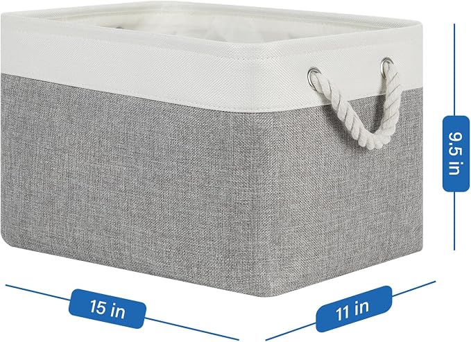 Temary Storage Baskets 4Pack Fabric Storage Bins Clothes Baskets with Rope Handle, Decorative Basket for Gift, Blankets (White&Gray,15x11x9.5 inch)