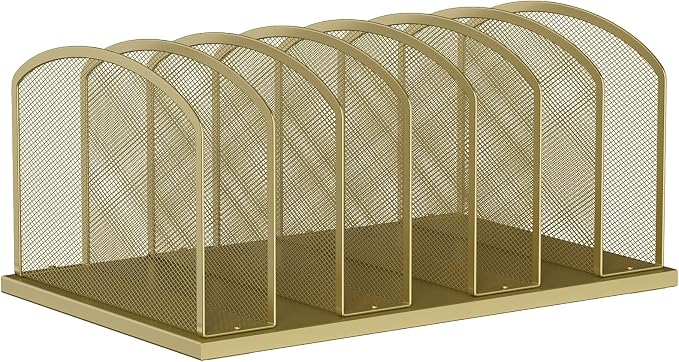 Desk File Organizer Vertical 7 Sections Mesh File Sorter Paper Storage Organizer for Desk, Office Organization File Holder Rack, Gold