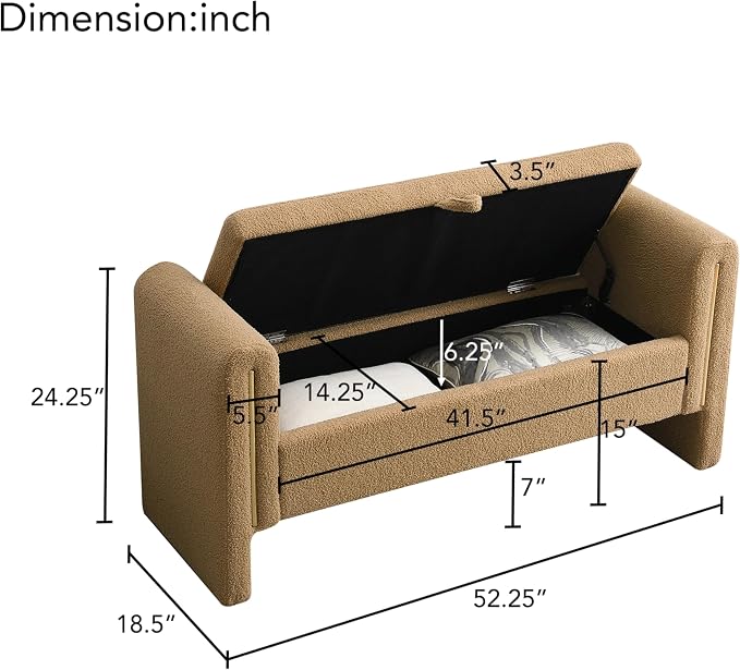 Christopher Knight Home Upholstered Storage Ottoman, Teddy Fabric Bench with Solid Wood Legs, Comfortable Foot Rest Stool, Storage Bench for Bedroom End of Bed, Living Room, Dining Room, Khaki