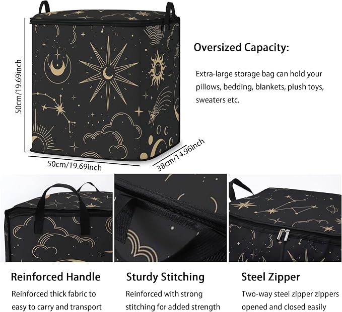 king comforter storage bag,blanket organizer with zipper 95L (2pack) | quilt duvet sweater sheet bedding pillow clothes storage for closet,dorm moving essentials containers with portable handles