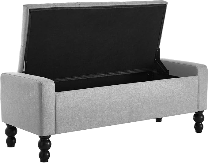 50" W Storage Ottoman Bench with Safety Hinge, Load up to 660 lb Ottoman with Storage, Upholstered Tufted Entryway Bench with Seating for Living Room, Bedroom, Light Gray