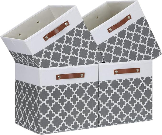 Temary Cube Storage Bins 13x13 - 4 Pack Cube Storage Bins for Shelf with Handles (Grey Lattice)