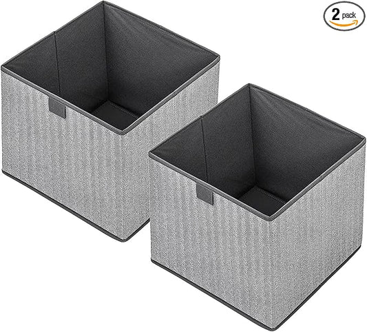 Storage Baskets, 11.8-Inch Woven Fabric Bins, Storage Cubes with Reinforced Handles, Organizer Bins for Closet Shelves, Foldable, for Toys, Clothes (2PCS/Grey-11.8*11.8*11.8inch)