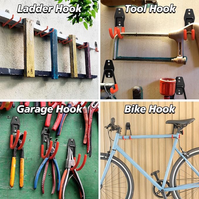MKRUI 40-Pack Garage Hooks for Storage & Hanging Items, Save Space | Hangs Bikes, Ladders, Ropes, Hoses, Tools; for Garage, Warehouse, Shop, Shed, Yard