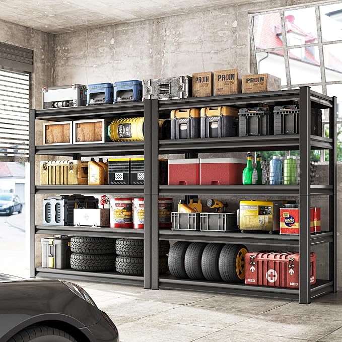 48" W Garage Shelving Heavy Duty, 3000LBS Loads Adjustable Garage Storage Shelves,5-Tier Metal Storage Racks and Shelving Units, Utility Rack Shelves,48" W x 24" D x 78" H,Black