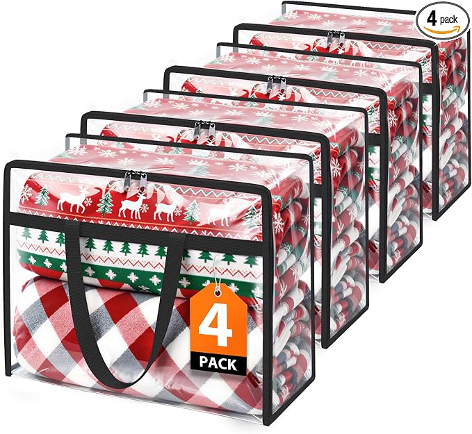 SpaceTrove Clear Storage Bags, 4-Pack Under Bed and Closet Organizers 90L | Clear PVC bags with zippers and handles, foldable waterproof moving bags store comforters, blankets, bedding, clothes and toy