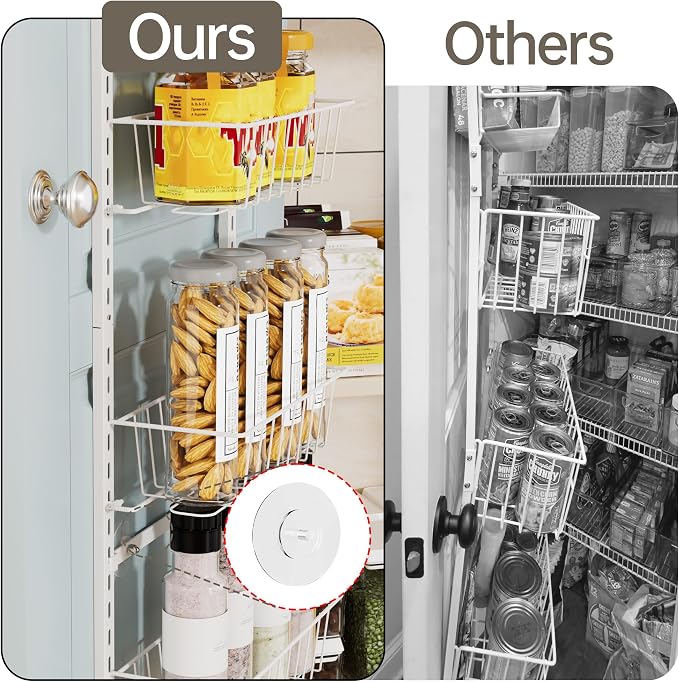 Delamu Pantry Door Organizer, Adjustable Metal Over the Door Pantry Organizer Rack, 6-Tier Over the Door Spice Rack, Kitchen Pantry Door Organizers and Storage, D5 W12 H52.1 inch, White, Small