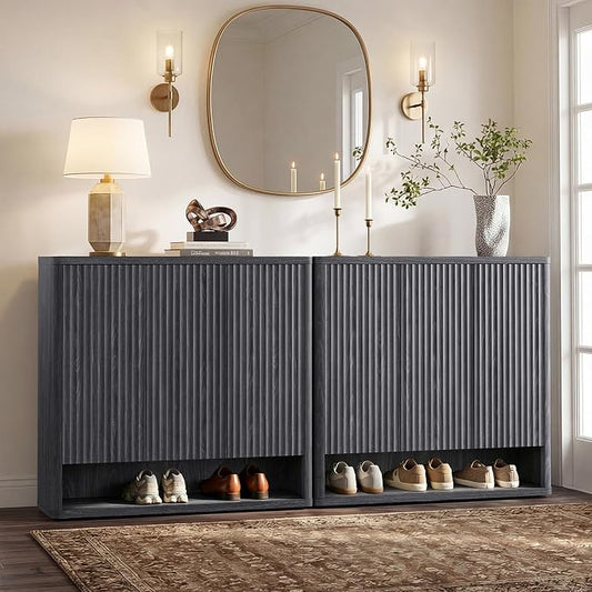 SICOTAS Shoe Cabinet 94.4" Wide Freestanding Hidden Shoe Storage Cabinet with 6 Doors & 8 Adjustable Shelves Tall Modern Shoes Rack Organizer Cabinets Storage for Entryway Hallway Living Room Entrance