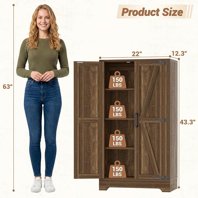 Unikito 43.3" Farmhouse Storage Cabinet with Doors and Adjustable Shelves | Wood Pantry Cabinet, Small Sideboard Cabinet, Short File Cabinet for Dining Room, Living Room, Bathroom, Home Office