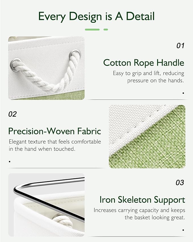 Patvingot 11-Inch Fabric Cube Storage Bins with Handles,4 Pack,Foldable | For cube shelves and closets,keeps grouped for everyday access,reinforced opening and fold-flat storage,white and green
