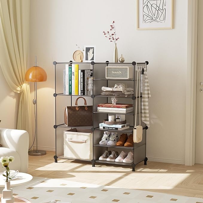 AWTATOS 6 Cube Closet Organizer Storage Shelves, Grey | Portable Closet Clothes Organizers Storage Shelf DIY Stackable Cubby Shelving for Closet Bedroom Living Room Office