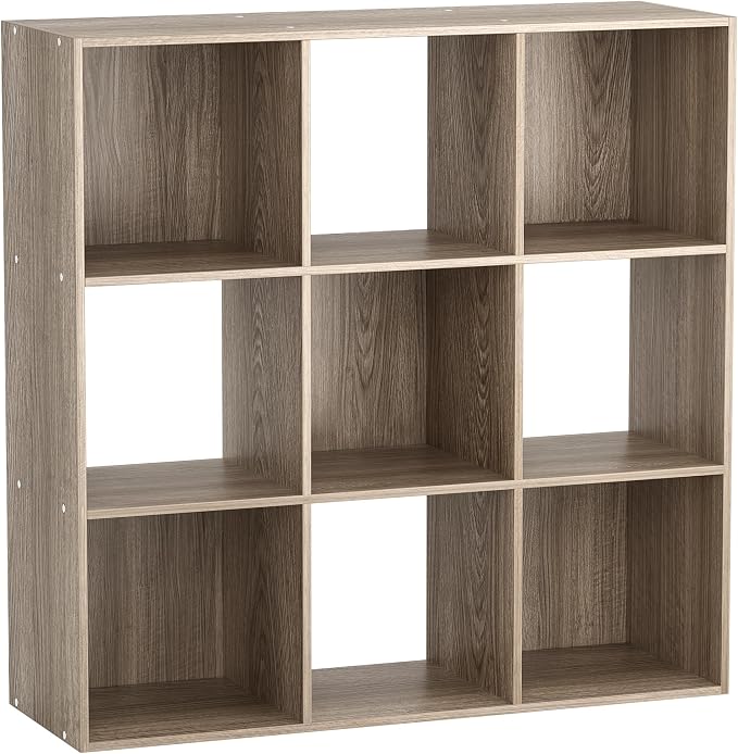 ZenStyle 9 Cube Storage Shelf Organizer, Wooden Bookshelf System Display Cube Shelves Compartments, Customizable W/ 5 Removable Back Panels (Natural)