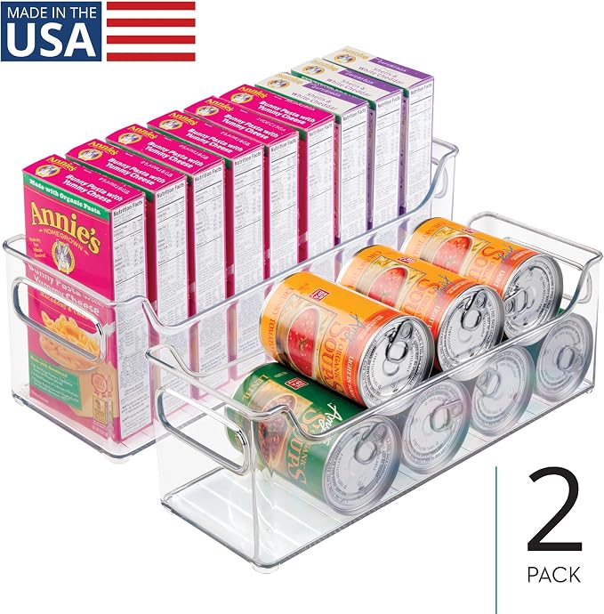 InterDesign iDesign Stackable Plastic Pantry Bin with Handles for Cabinets or Fridge, Set of 2, Clear, Made in USA (Pack of 2)