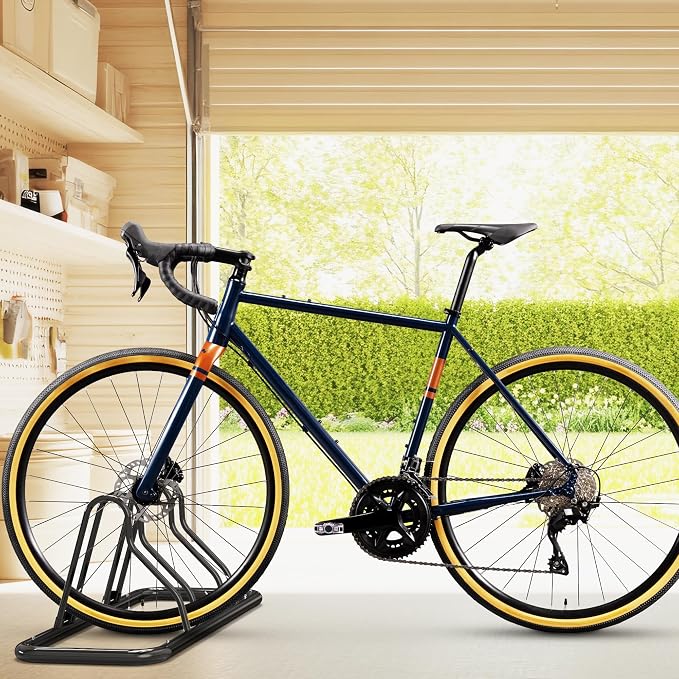 Simple Houseware 2-Bike Adjustable Floor Storage Rack for Garage, Black | Bicycle Parking Stand Organizer for Road and Kids Bikes