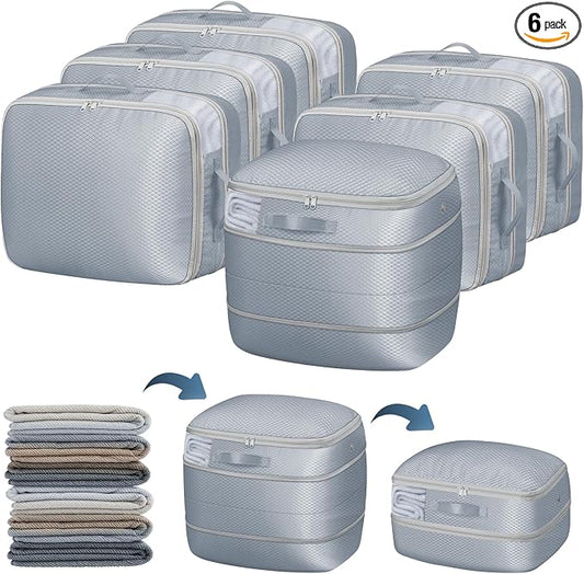 DIMJ Compression Storage Bags 6 Pack - Blanket Storage Bags with Window Zipper, Ultra Space Saving Self Compression Organizer for Puffer Jacket, Bedding, Lightweight Comforter Duvet, Sweater, Sheet