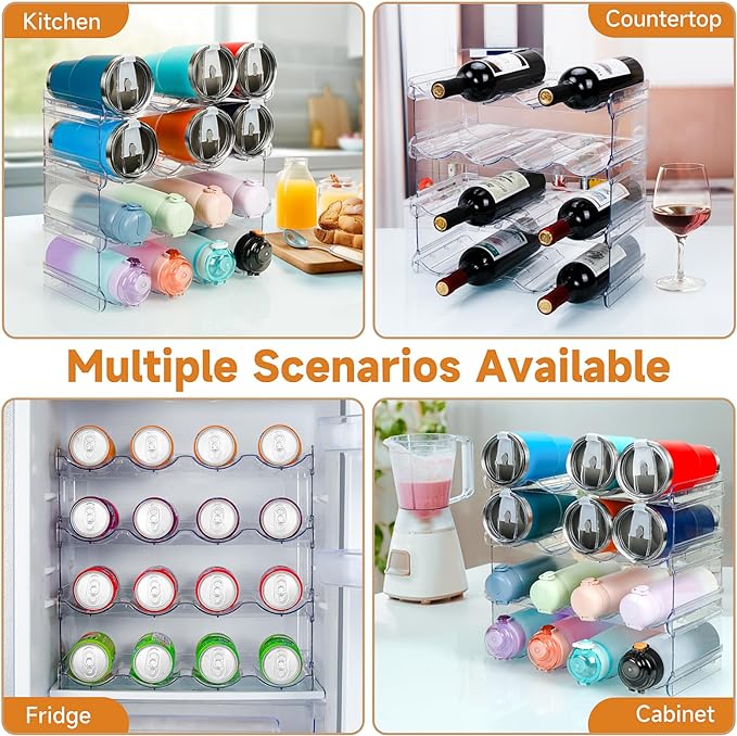 spospo Water Bottle Organizer 4 Tier Large Compartment Water Bottle Holder | Clear Water Bottle Organizer for Cabinet, Bottle Rack for Kitchen Organization and Storage - Hold 16 Bottles