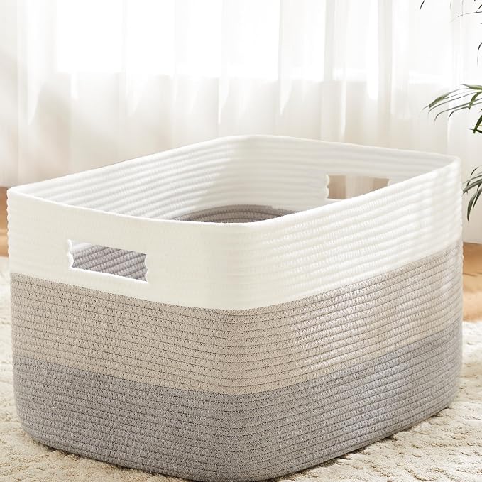 Artfeel Blanket Basket,Rectangle Woven Baskets for Storage,65L Laundry Basket for Decorative Nursery Blanket,Toys,Dirty Clothes and Magazine in Shelves,Baby Room,and Living Room