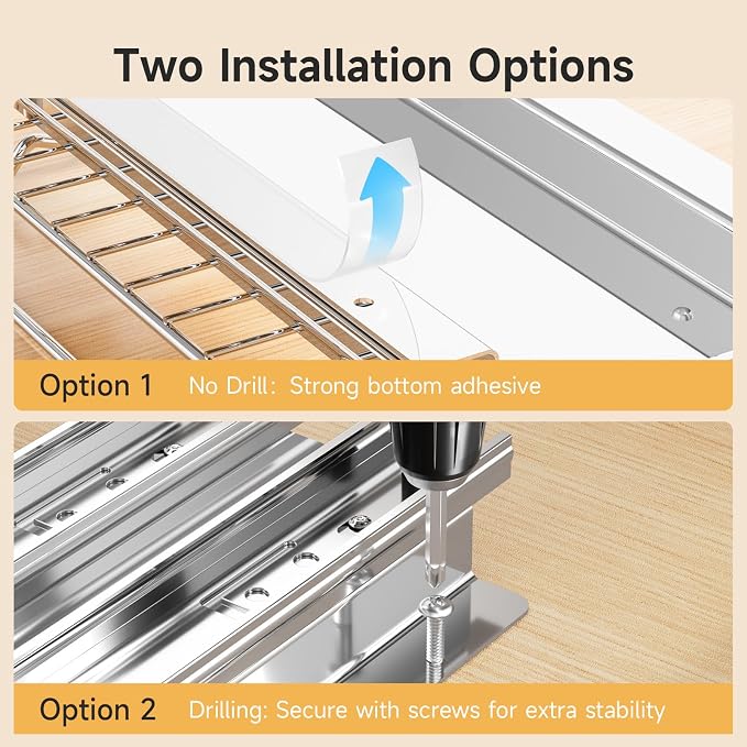 MUDEELA Pull Out Spice Rack for Inside Cabinet, 2 Tier Chrome Spice Organization for Cabinet, Vertical Sliding Out Spice Rack Organizer for Seasoning, 10.4''D×4.8''W×9.3''H