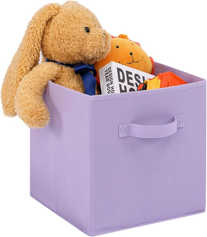 Stero Fabric Storage Bins 6 Pack Fun Colored Durable Storage Cubes with Handles Foldable Cube Baskets for Home, Kids Room, Closet and Toys Organization Purple