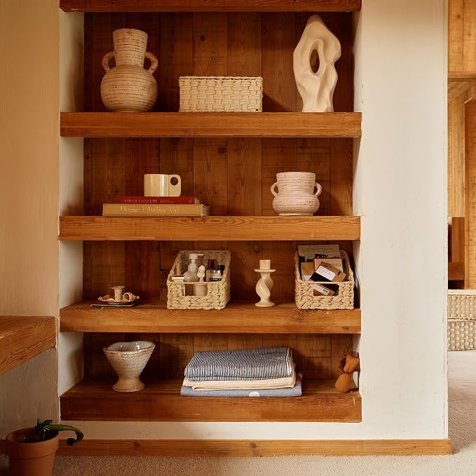 Granny Says Wicker Baskets For Organizing, Small Woven Storage Baskets | Wicker Storage Baskets For Pantry, Open Front Basket For Shelves, Kitchen Storage Baskets, Decorative Basket For Home Decor