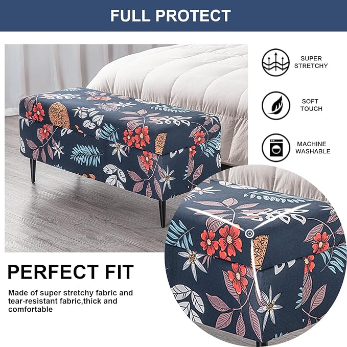 FUANGUI Ottoman Cover Slipcovers Rectangular Folding Stretch | Storage Bench Footrest Sofa Stool Covers Footstool Protector with Elastic Bottom, Removable Washable,Medium