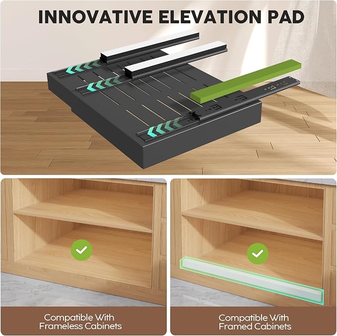 Seinloes 6 Pack Pull Out Cabinet Organizers 21" Deep With Raising Pad for Framed Cabinets, Expandable Slide Out Drawers with 4pcs Divider Racks, Roll Out Shelves, Adjustable Width 12"-20.45" Black