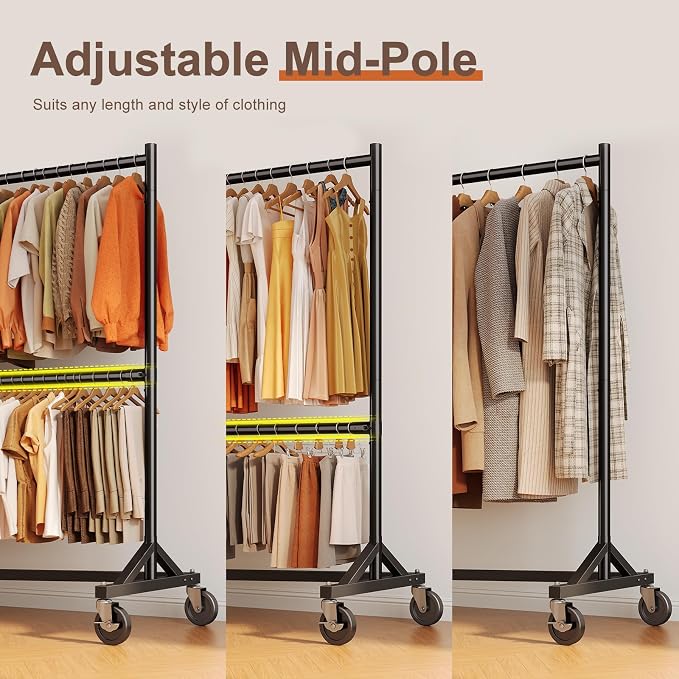 HOKEEPER Z Rack, Clothes Rack Hold 550LB Adjustable Height Double Rod Black | Portable Z Rack, Commercial Large Storage Space, with Wheels, Easy Assemble, 5 Years Sweet Service, 23"D*63"W*86"H