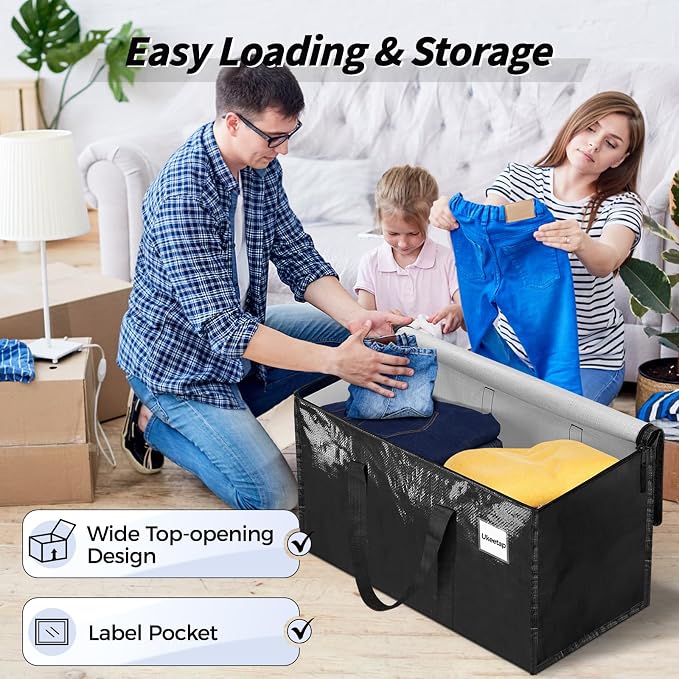 8 Pack Extra Large Clothes Storage Bins with Lids, Storage Bags with Reinforced Handles & Heavy-Duty Zippers, Moving Bags, Moving Boxes Totes for Clothes Packing, Dorms, College Supplies, Black
