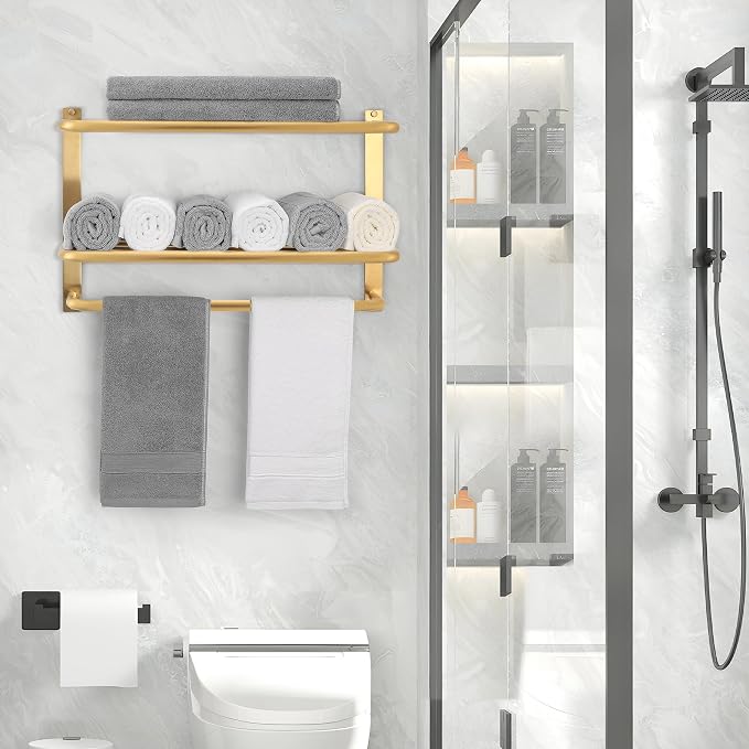 3-Tier Bathroom Towel Rack, SUS 304 Wall Mount, Brushed Gold