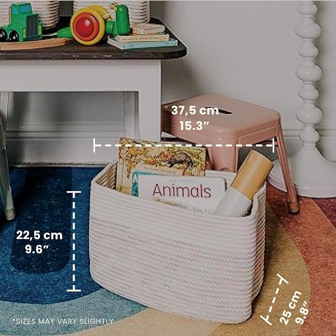 OrganiHaus Rainbow Basket for Shelf Storage, 15x9x10 | Colorful, handwoven cotton rope; a toy bin for playroom, classroom, or girls' room decor; great for nursery too