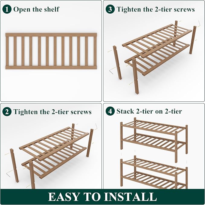 Smiry Bamboo Shoe Rack, 14 Vertical Slats, 4 Tier - 26.8" Wide, Walnut | Stackable Free Standing Wooden Shoe Organizer, Wood Shoe Storage Shelf for Closet, Entryway, Thicher Leg