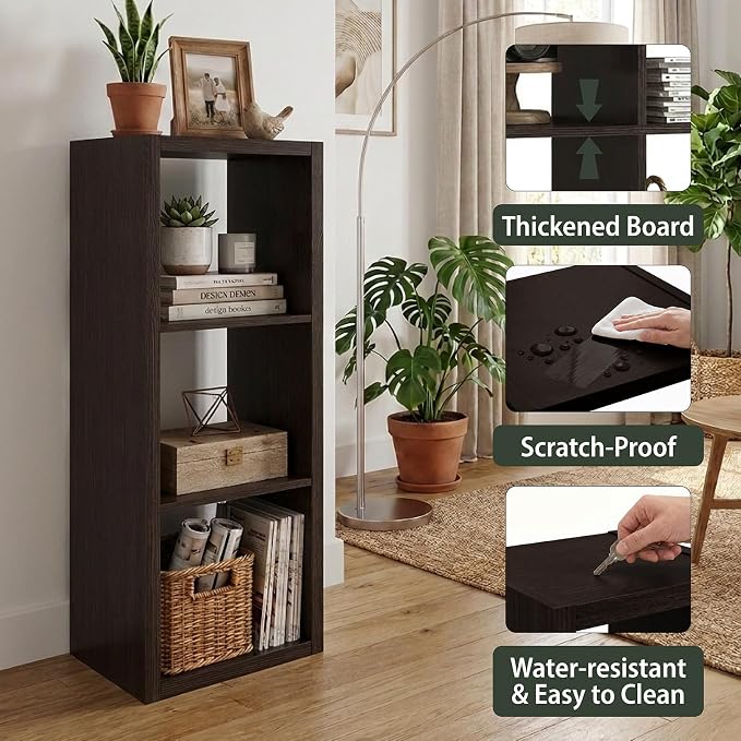 WannabeMyself【2026 Wooden Thick Frame】 3 Cube Storage Organizer with Anti-Tipping Kits, Reversible Open Back Book Shelf,Bookcase for Living Room,Bedroom,Entrance Hall,Office,11.6×36.3×13.1,Chocolate