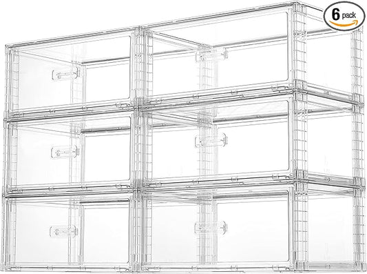 Vtopmart 6 Pack Large Clear Stackable Storage Drawers 23QT | Easily Assemble Plastic Closet Storage Bins, Dust-Proof UnderBed Organizer for Clothing, Sweater Organization