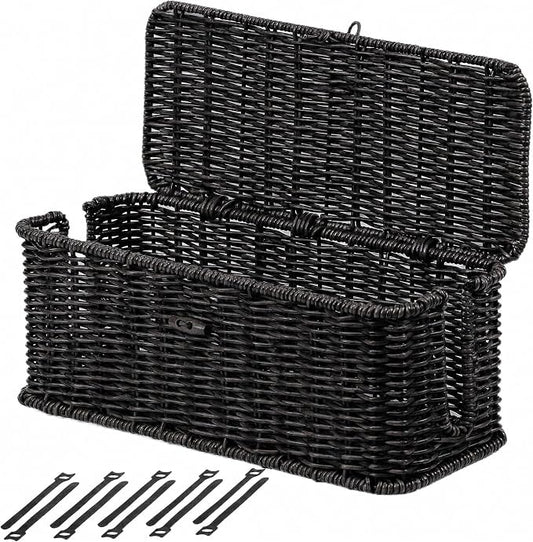 BROWNLILY Cable Management Box, Rattan Style Cord Organizer Cord Hider Outlet Covers Baby Proofing for Power Strip TV PC Router Charger Under Desk Storage with Lockable Lid and Cable Ties-Black, M
