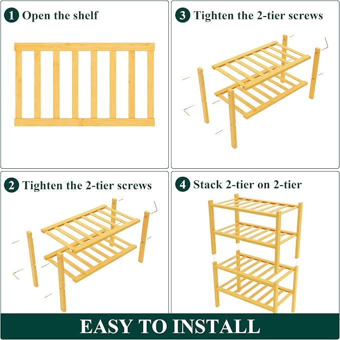Smiry Bamboo Shoe Rack, 12 Vertical Slats, 4 Tier - 17.3" Wide, Natural | Stackable Free Standing Wooden Shoe Organizer, Wood Shoe Storage Shelf for Closet, Entryway