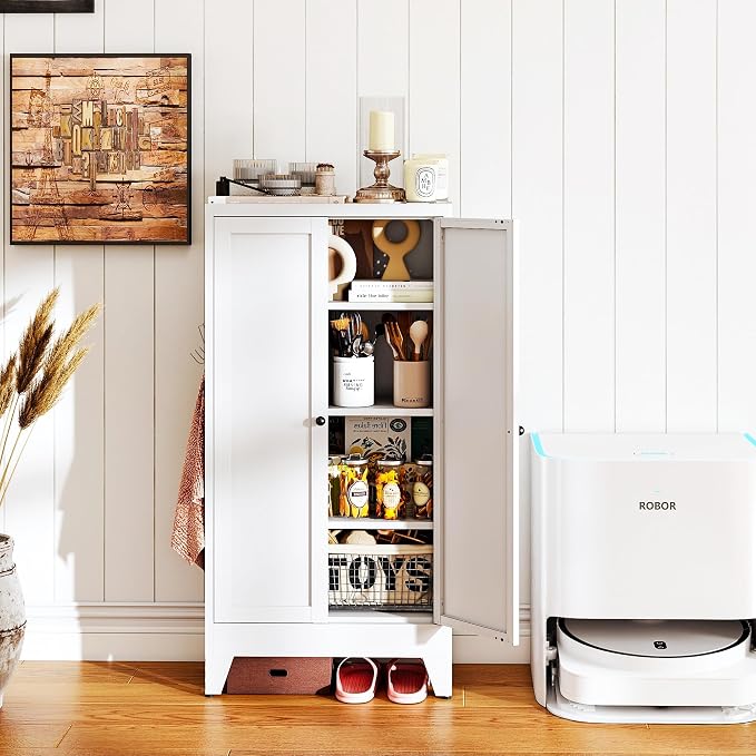 AQY Metal Pantry Cabinet, White Kitchen Storage Cabinet with Doors | Adjustable Shelves Freestanding Storage Metal Cabinet Kitchen, Dining & Bathroom Organization