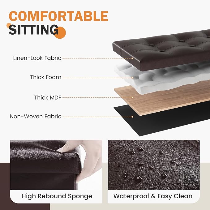 Youdesure Folding Storage Ottoman Bench, 30 inch Faux Leather Footrest Couch for Living Room, Storage Bench with Padded Seat for Bedroom Hallway, Holds up to 350lbs, Brown | Foldable ottoman with hidden storage, padded seat and sturdy MDF frame for eve...
