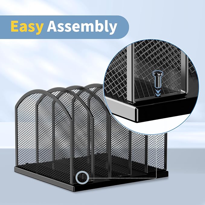 Gawerk 5-Section Vertical Desktop Organizer, 6-Section Mesh File Folder Stand Sorter for Office Home Classroom Organization
