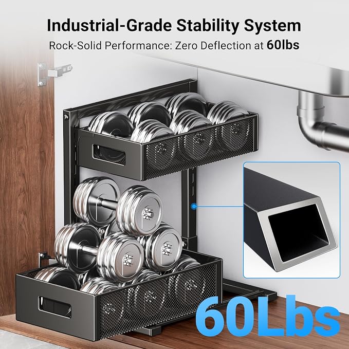 TISTAYA Under Sink Organizer, Metal Under Sink Organizers and Storage, Slide Out Pull Out Cabinet Organizer for Kitchen, Bathroom, Pantry, Laundry, Study, Black