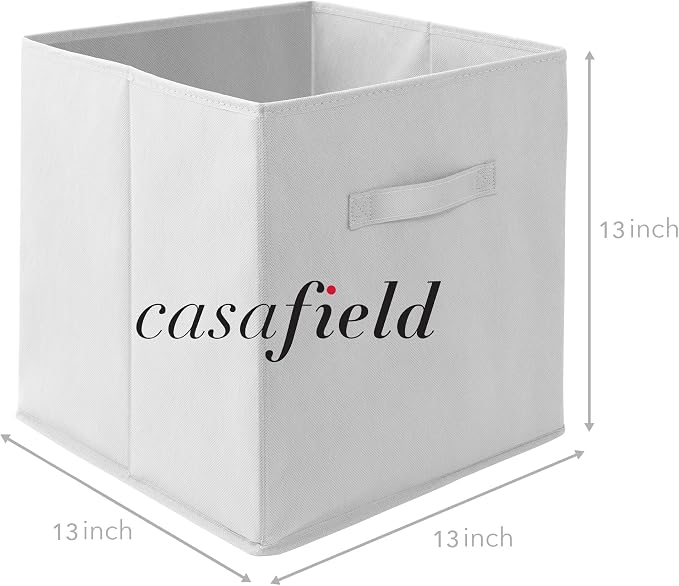 Casafield Set of 6 Collapsible Fabric Cube Storage Bins, White - 13" Foldable Cloth Baskets for Shelves, Cubby Organizers & More
