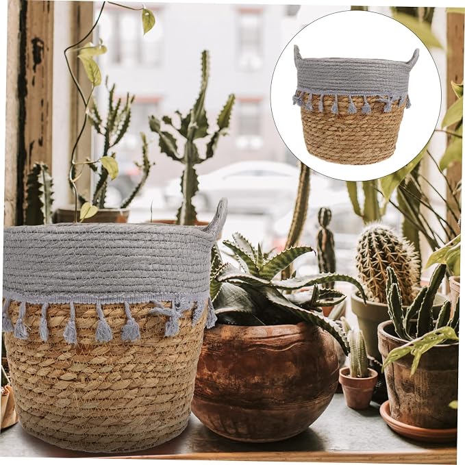 POPETPOP 1Pc Woven Flower Basket Stylish Home Decorative Storage Basket Lightweight Portable for Living Room Bedroom Office Handcrafted Natural Material