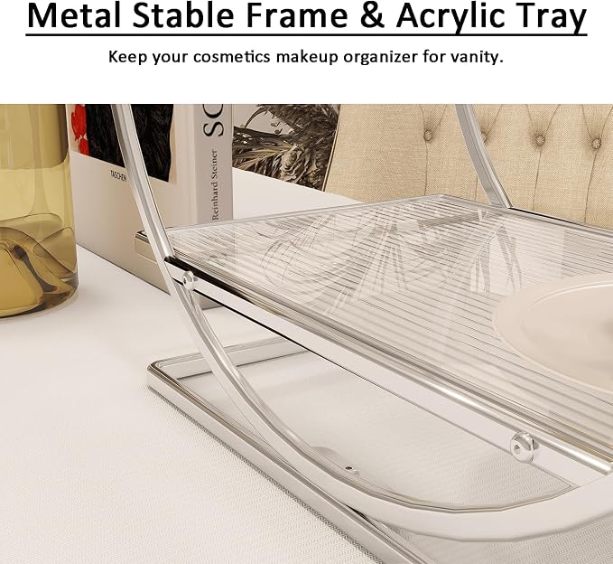 Makeup Perfume Organizer, Sliver 2-Tier Bathroom Counter Organizer | Bathroom Countertop Shelf Organizer, Makeup Organizer for Vanity, Perfume Stand for Dresser, Skincare Storage Make Up Holder