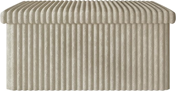 HOME DESIGN Florence 30" Upholstered Folding Storage Bench, Tufted Top, Space-Saving Storage, Light Beige Upholstery