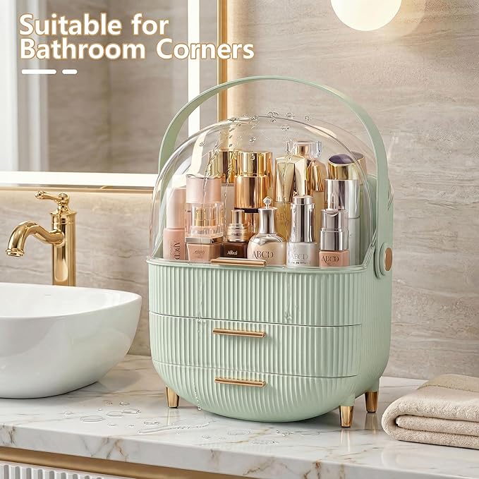 NestOrganix Makeup Organizer Skincare Organizers With Drawers | Cosmetic Display Cases with Transparent Cover, Skincare Organizers for Bathroom Countertop, Bedroom Vanity Desk, Green
