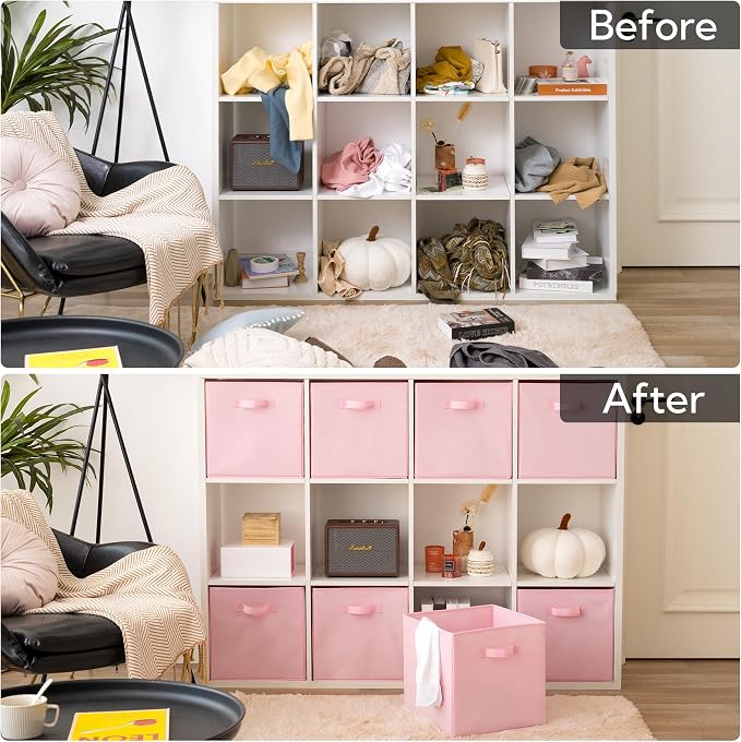 GRANNY SAYS Cube Storage Bins - 13x13 Cubby Organizer with Handle, Collapsible Storage Baskets for Shelves, Pink, 8-Pack